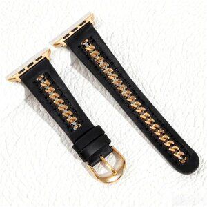 NEW Black/Gold Italian Leather Apple Watch Band